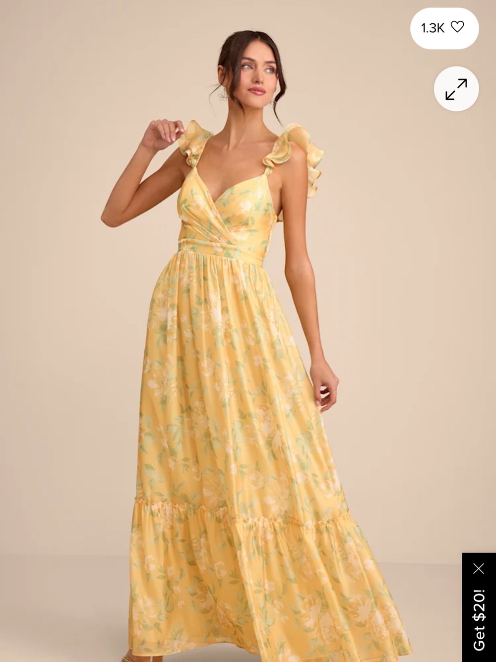 Lulu's Yellow Floral Ruffle-Strap Maxi Dress